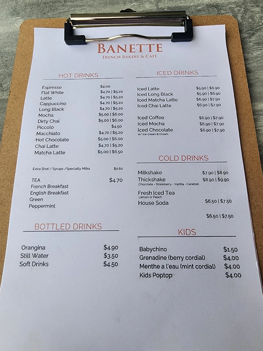 Menu, Banette Bayside