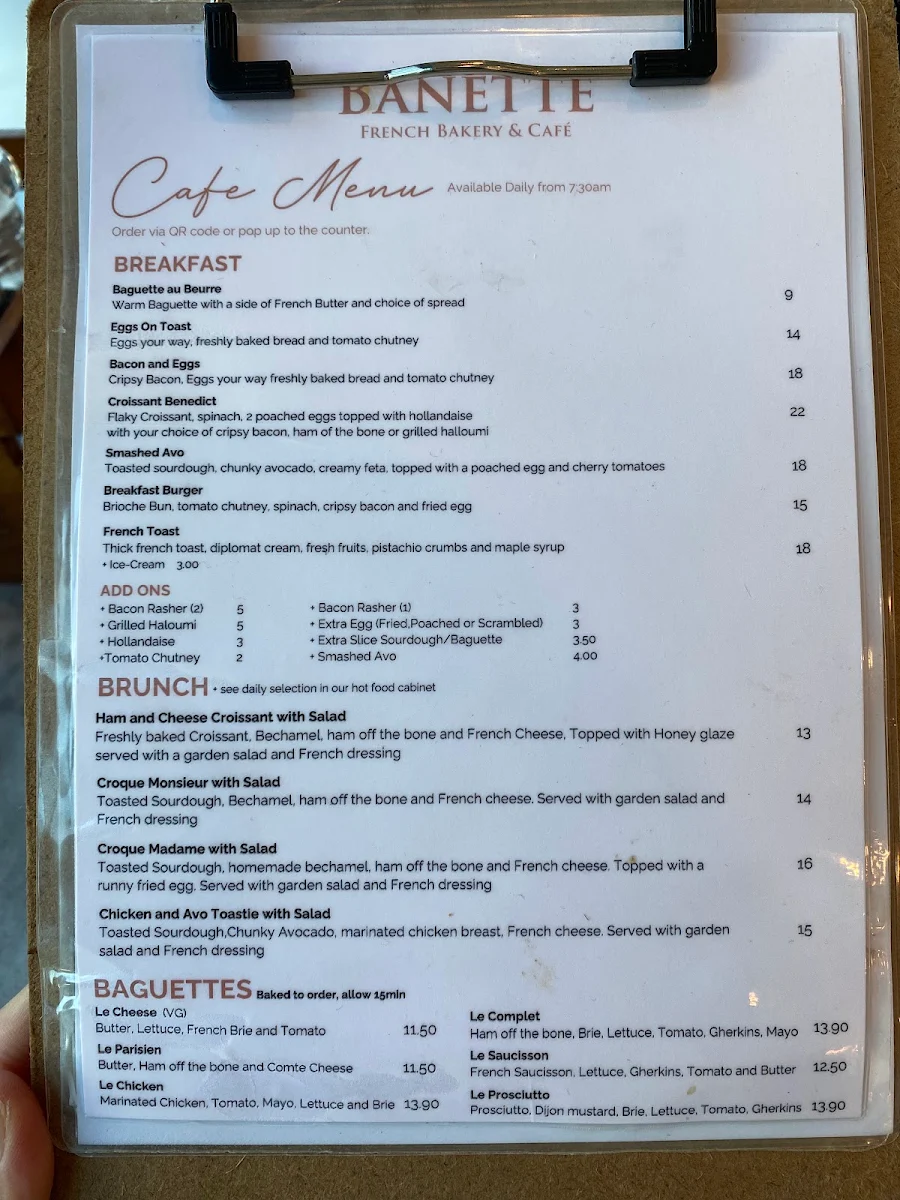 Menu, Banette Bayside