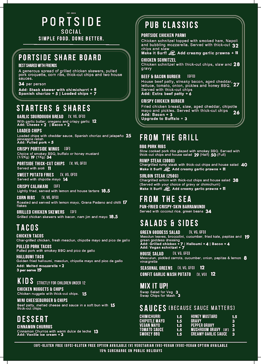 Menu, Portside Social