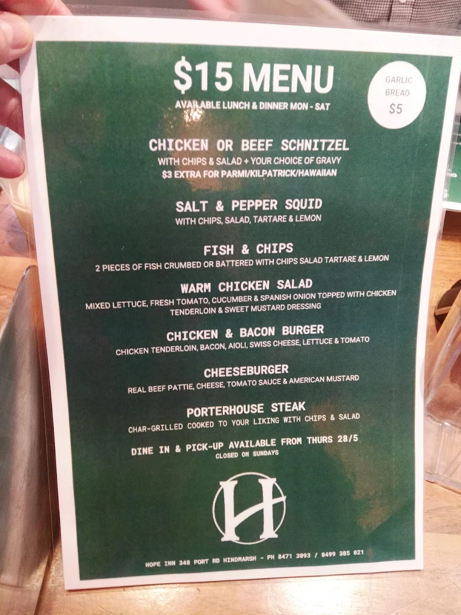Menu, Hope Inn Hotel