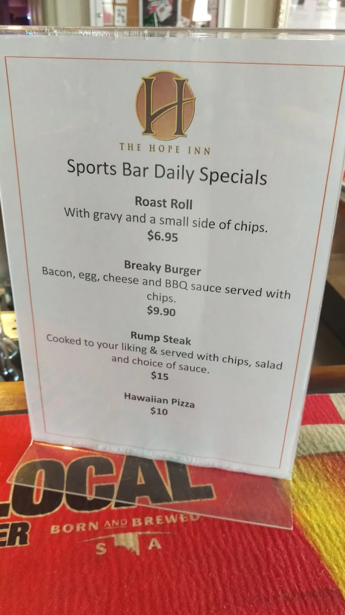 Menu, Hope Inn Hotel