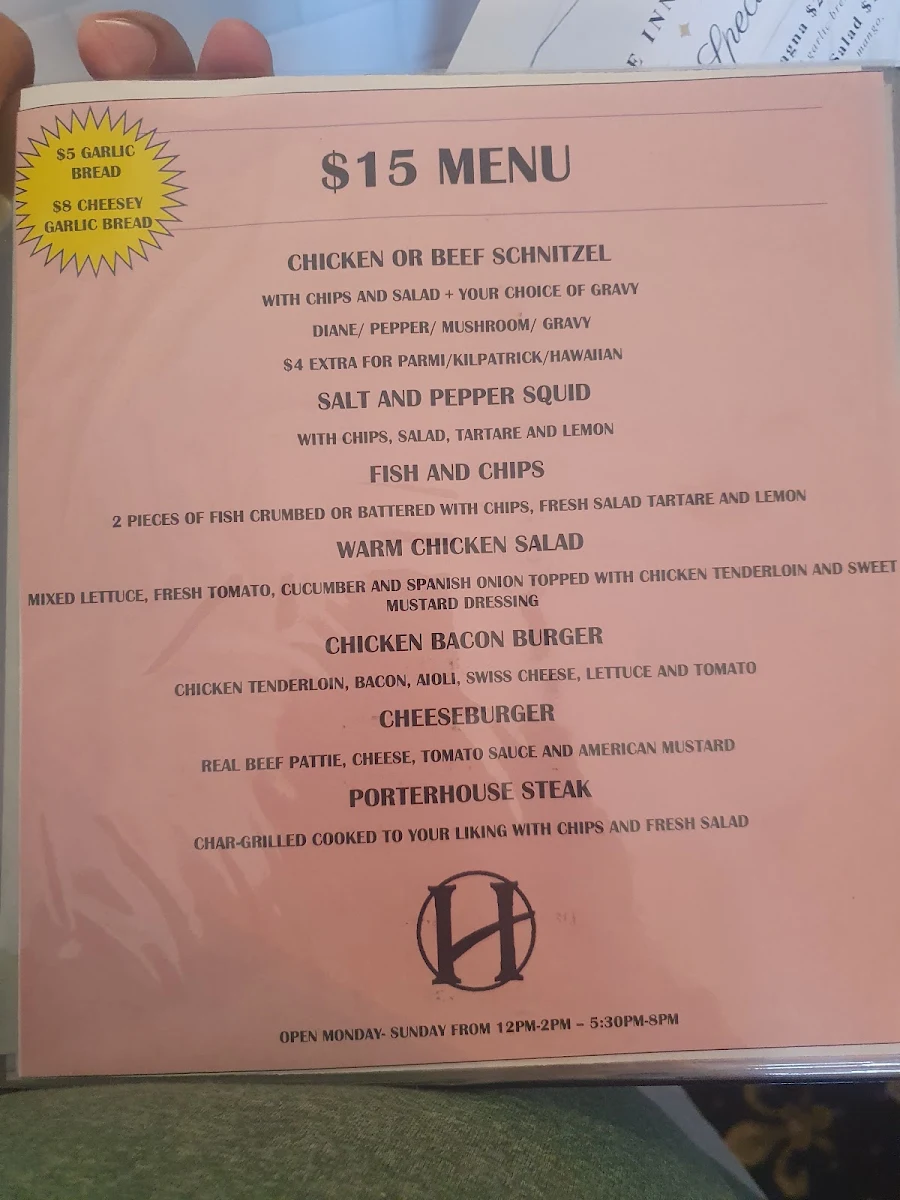 Menu, Hope Inn Hotel