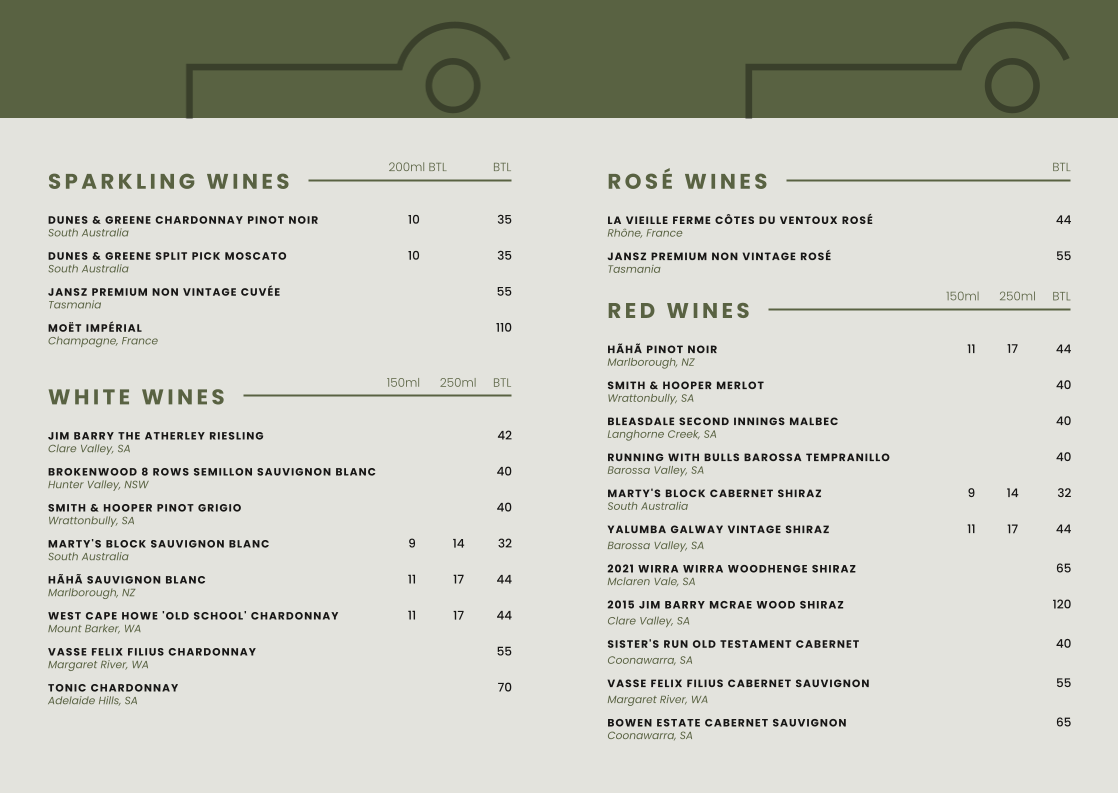 Menu, Crocodile Farm Hotel