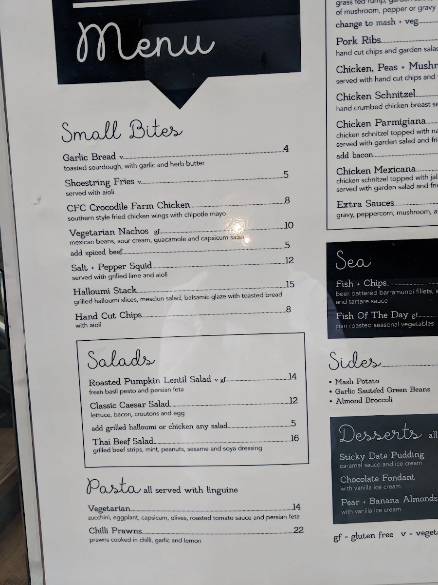 Menu, Crocodile Farm Hotel