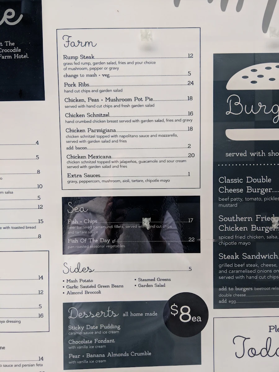 Menu, Crocodile Farm Hotel
