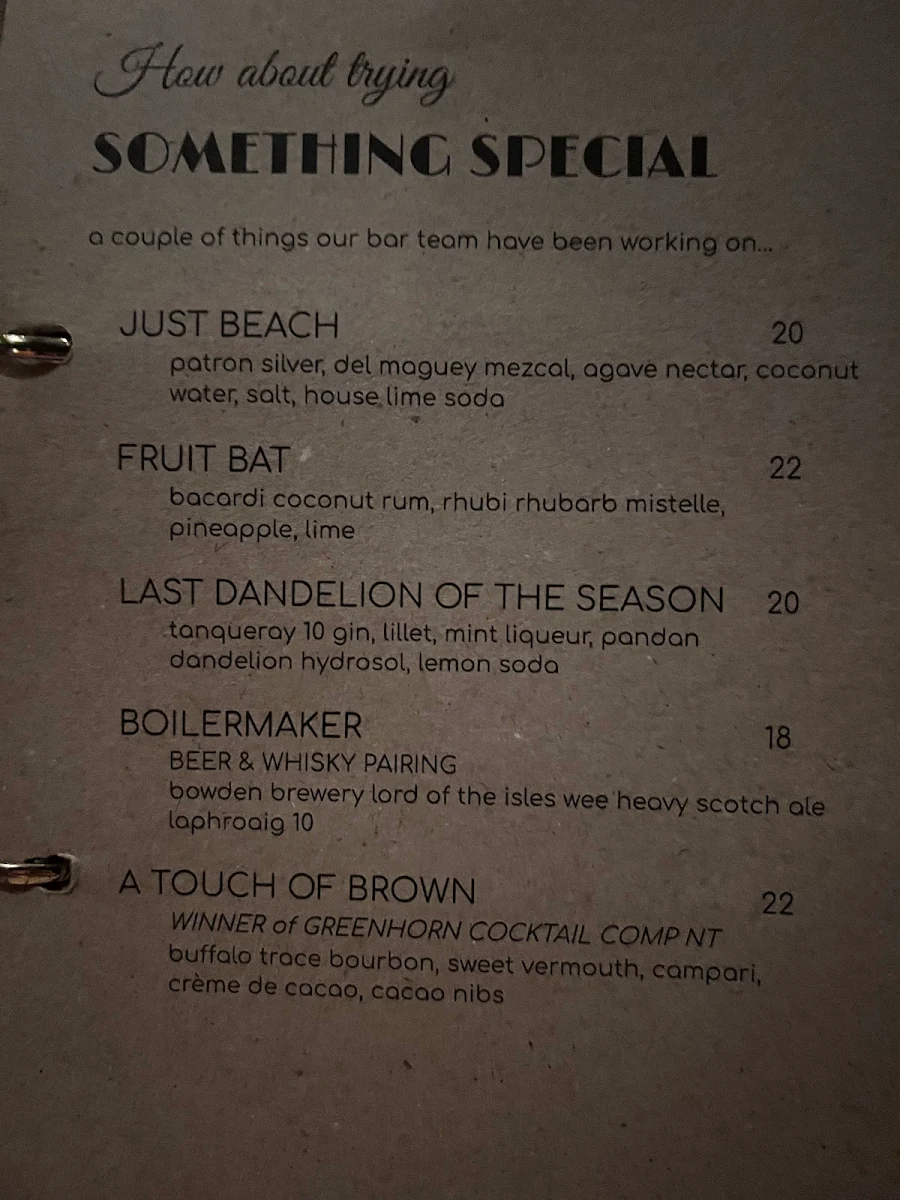 Menu, Hanky Panky Lounge