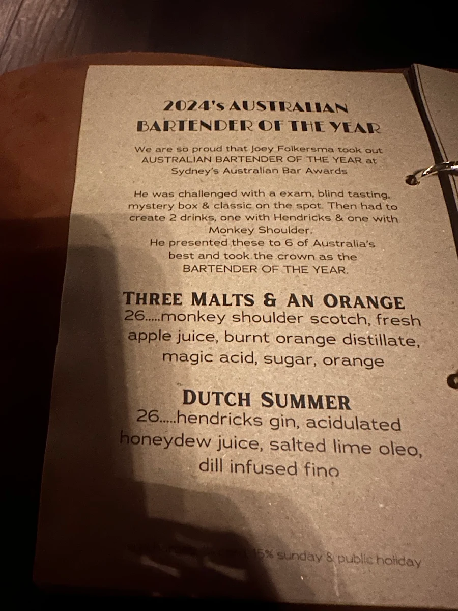 Menu, Hanky Panky Lounge