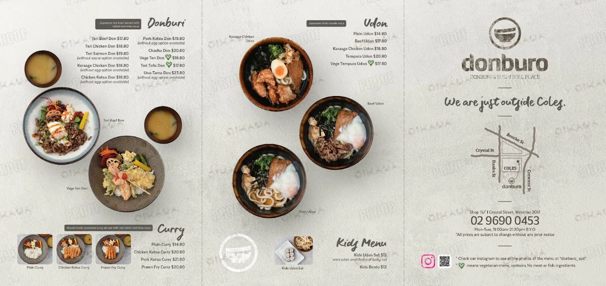 Menu, Donburo