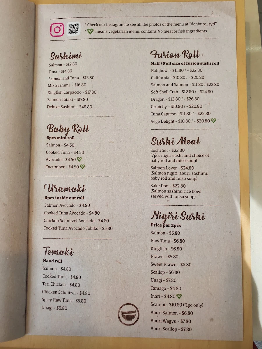 Menu, Donburo