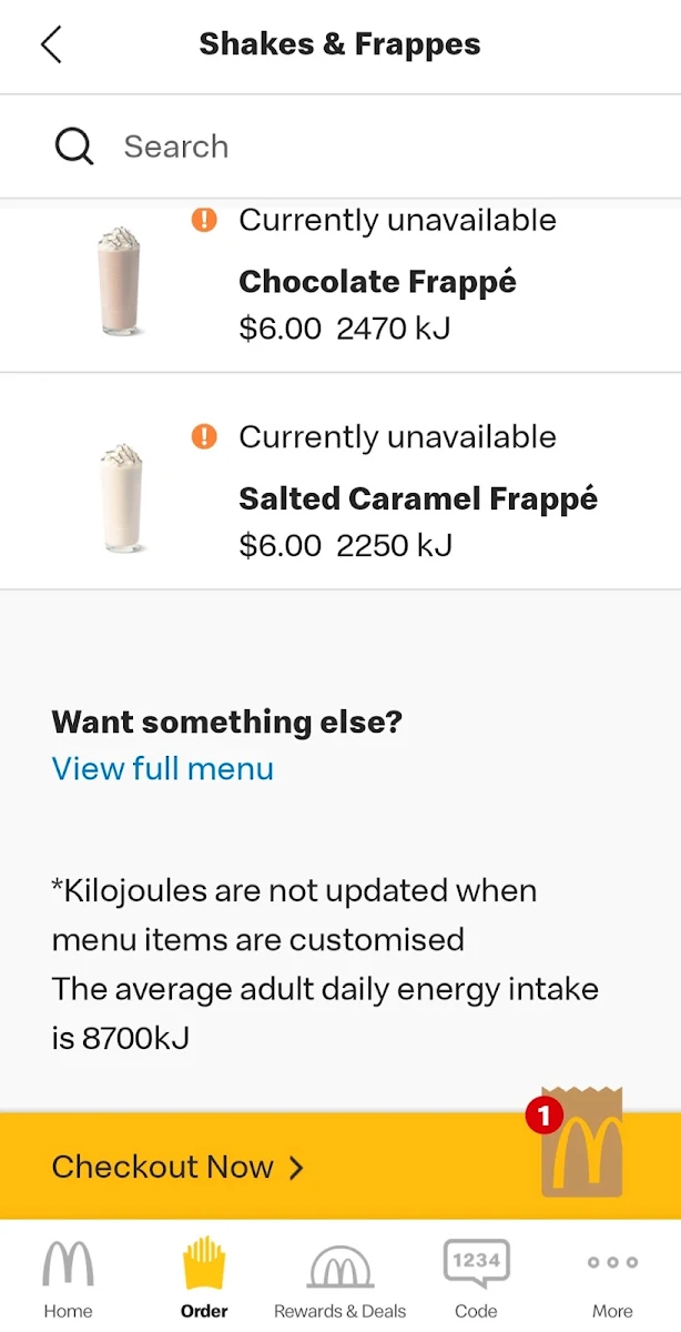 Menu, McDonald's