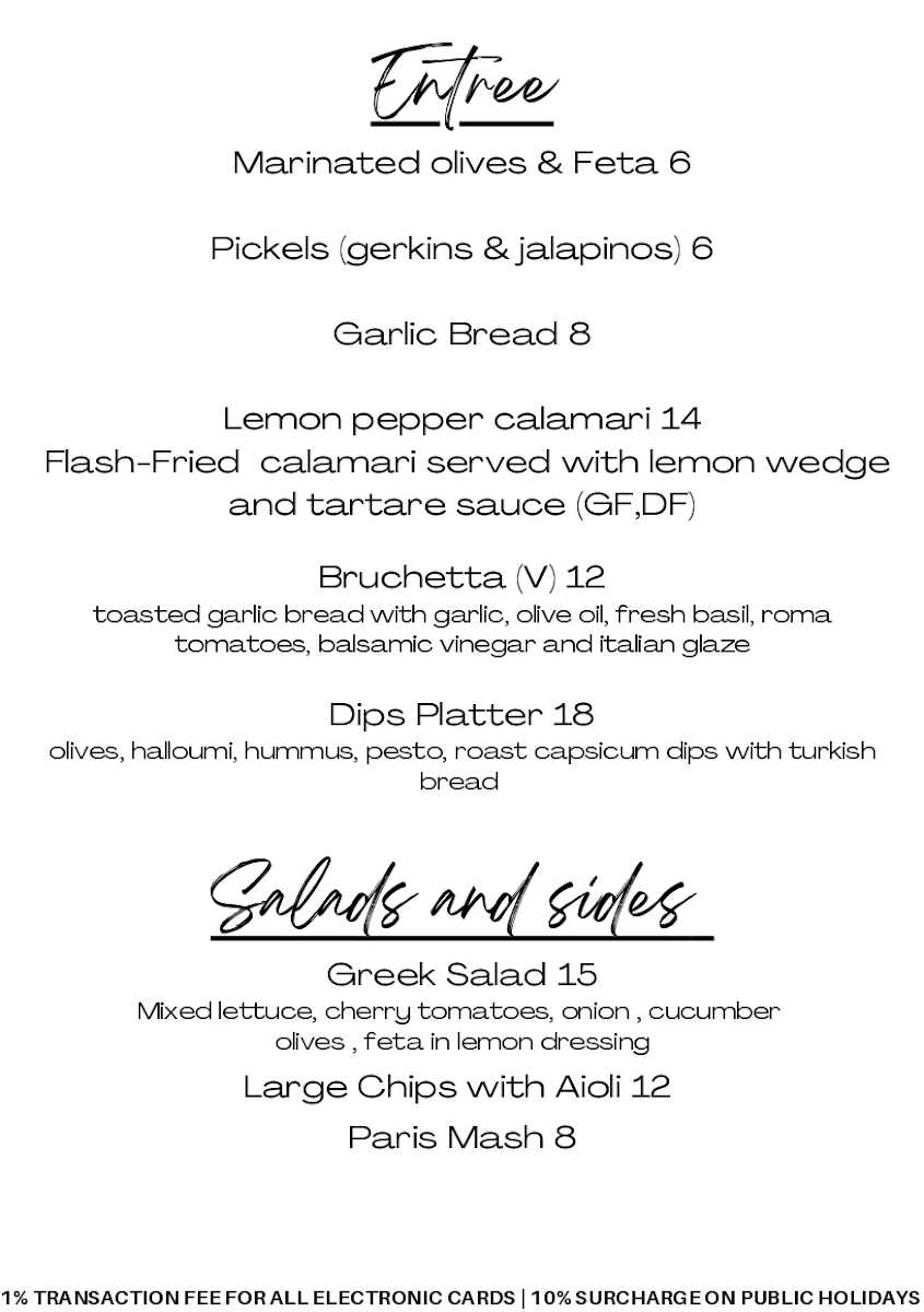 Menu, MK Cafe & Restaurant Bar New Farm