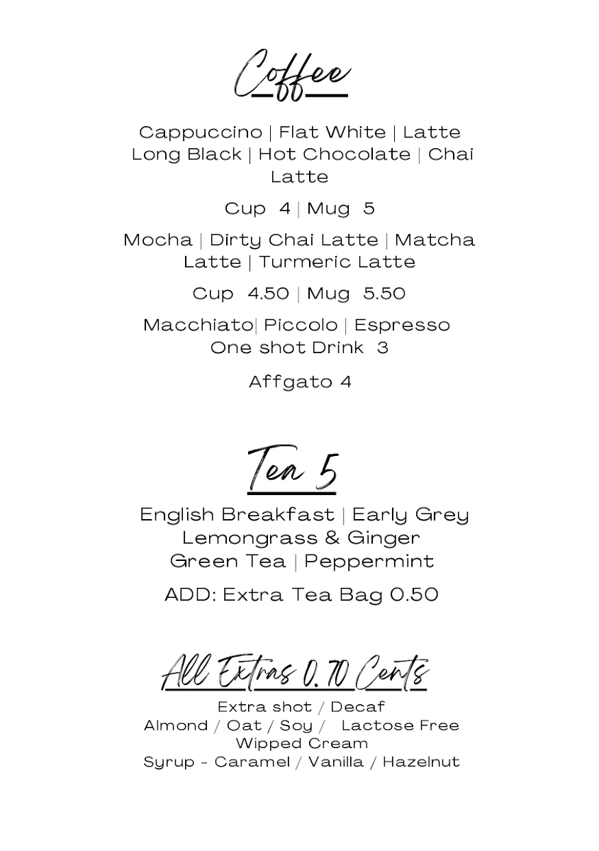 Menu, MK Cafe & Restaurant Bar New Farm