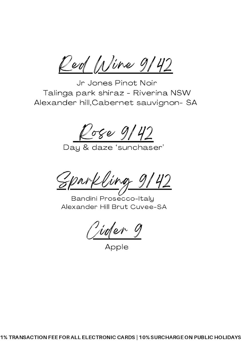 Menu, MK Cafe & Restaurant Bar New Farm