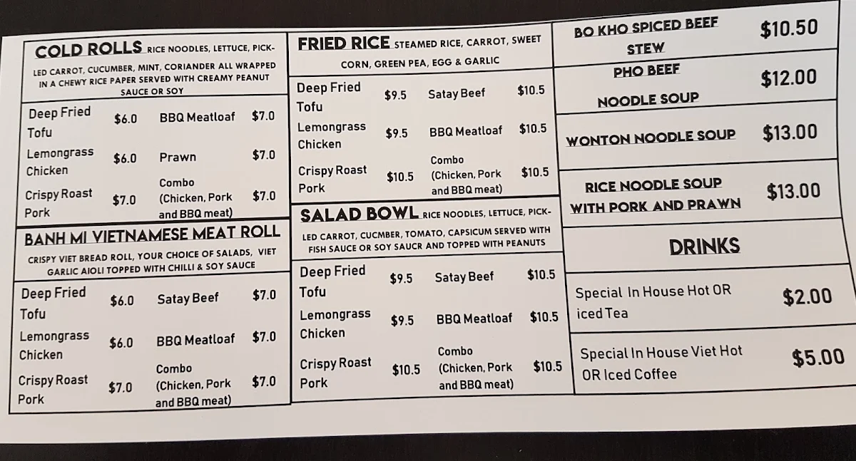 Menu, HAN'S BANH MI