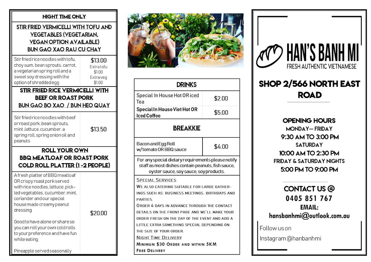 Menu, HAN'S BANH MI