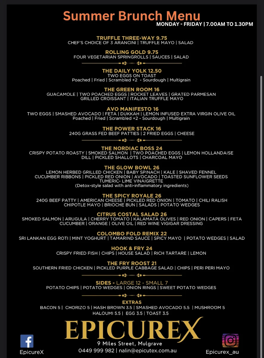 Menu, EPICUREX - Restaurant | Cafe | Bar | Reception | Catering