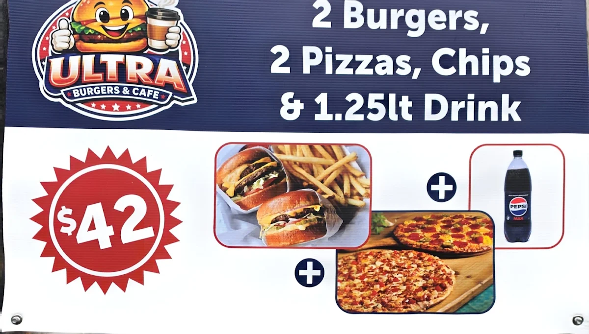 Menu, Ultra Burgers and Cafe