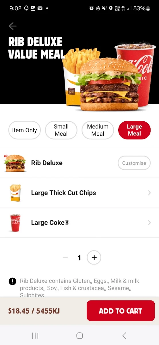 Menu, Hungry Jack's Burgers Ashfield