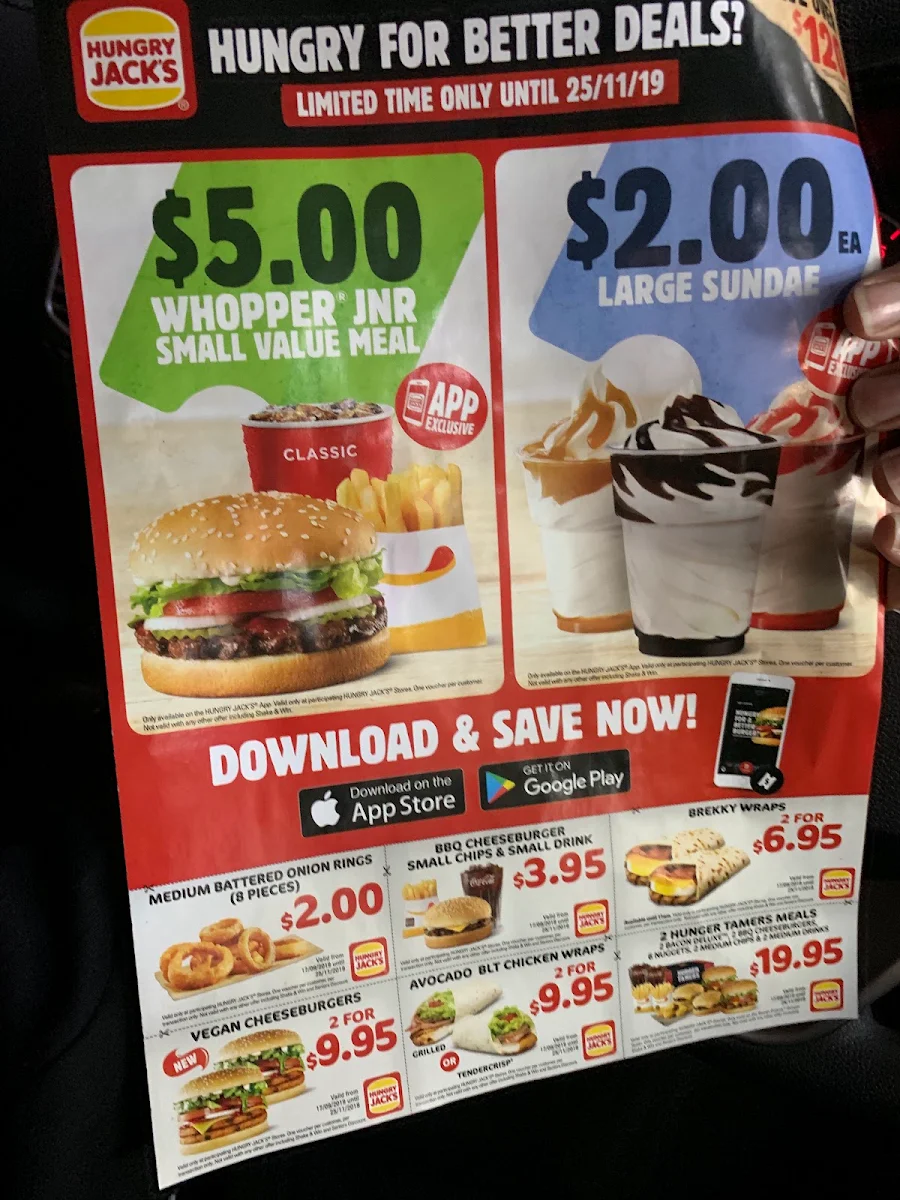 Menu, Hungry Jack's Burgers Ashfield