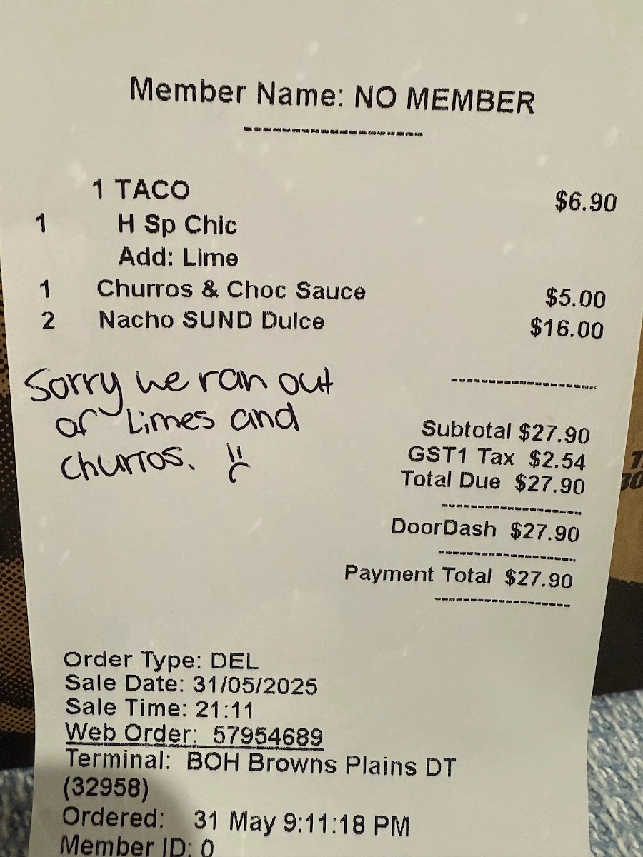 Menu, Guzman y Gomez - Browns Plains