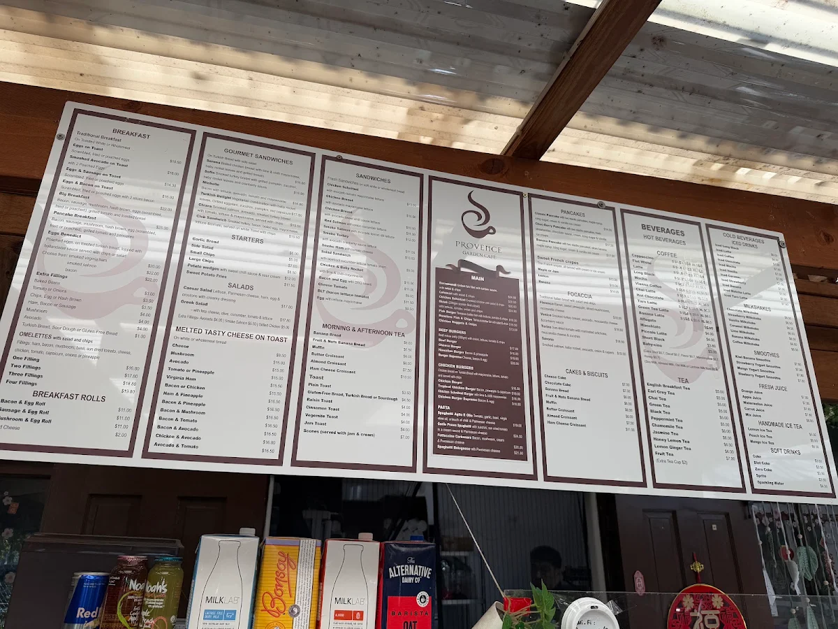 Menu, Provence Garden Cafe Eastwood