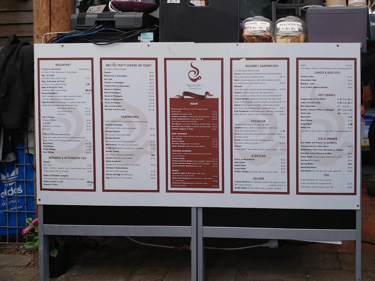 Menu, Provence Garden Cafe Eastwood