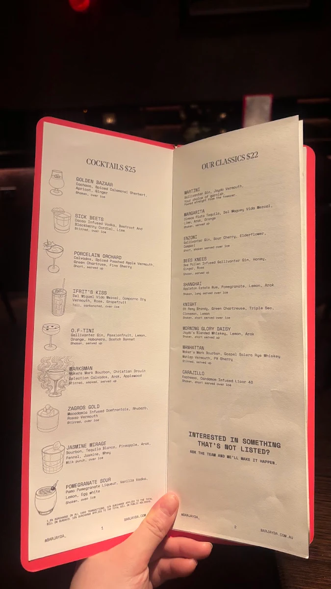 Menu, Bar Jayda