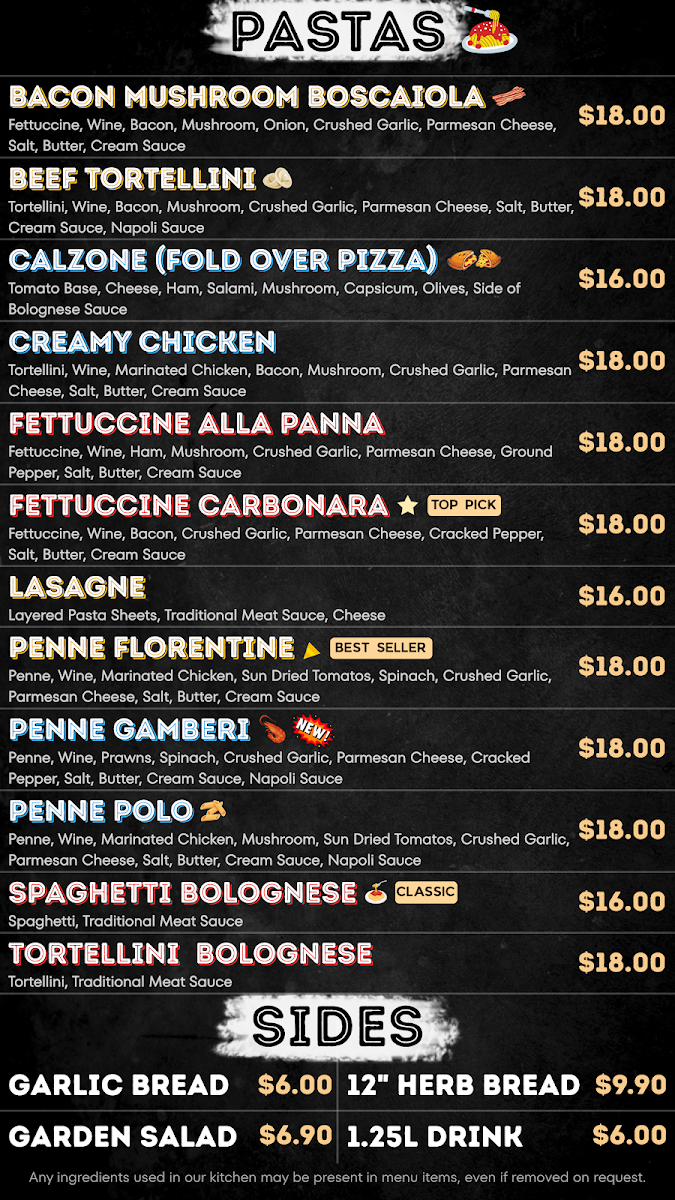 Menu, Morphett Vale Pizza & Pasta