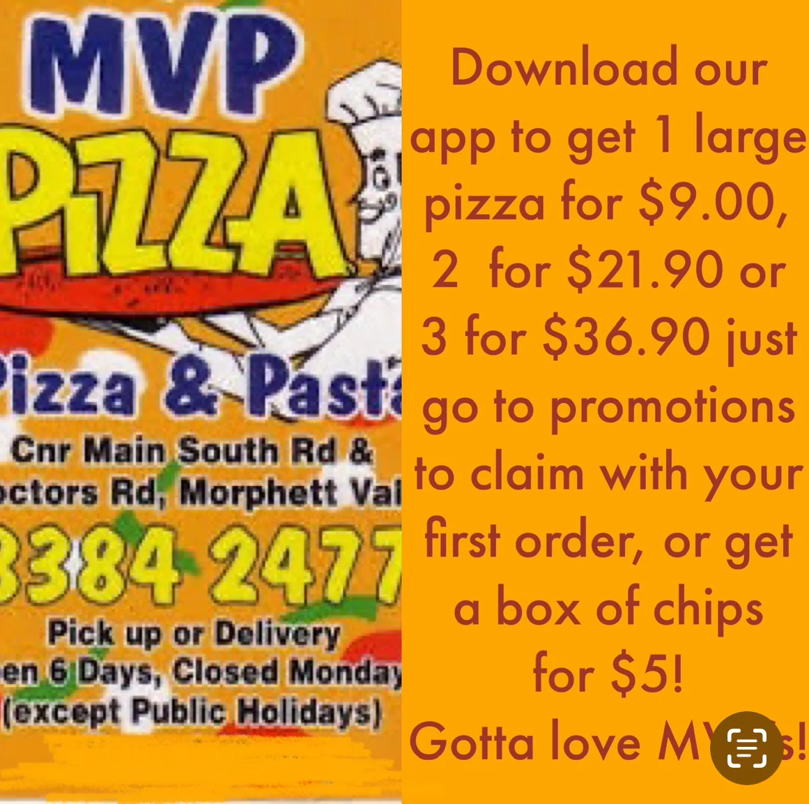 Menu, Morphett Vale Pizza & Pasta