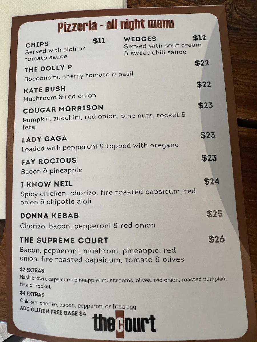 Menu, The Court