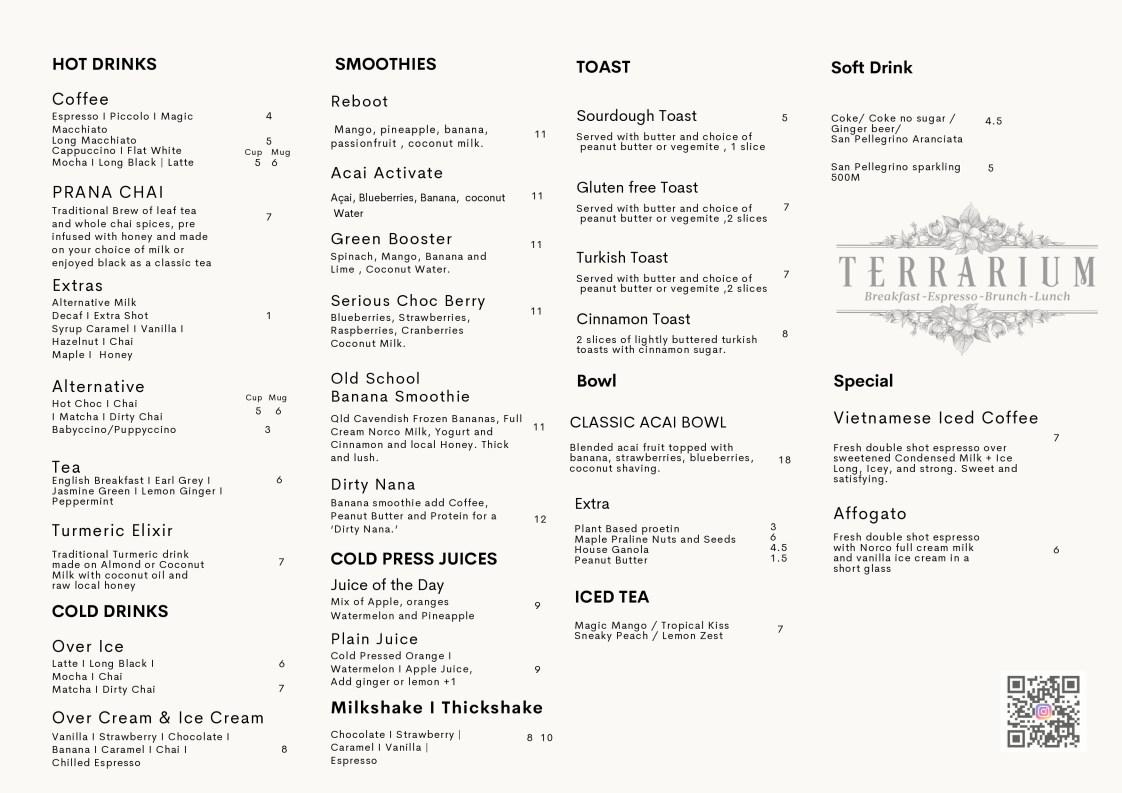 Menu, Terrarium