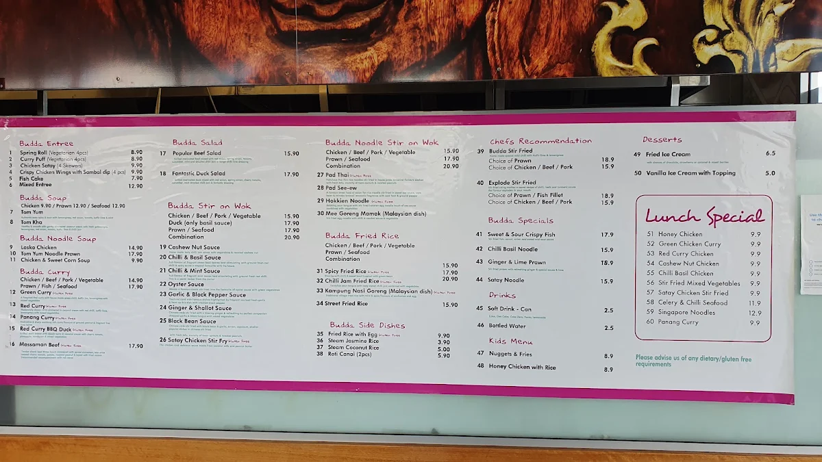 Menu, Thai Budda Restaurant