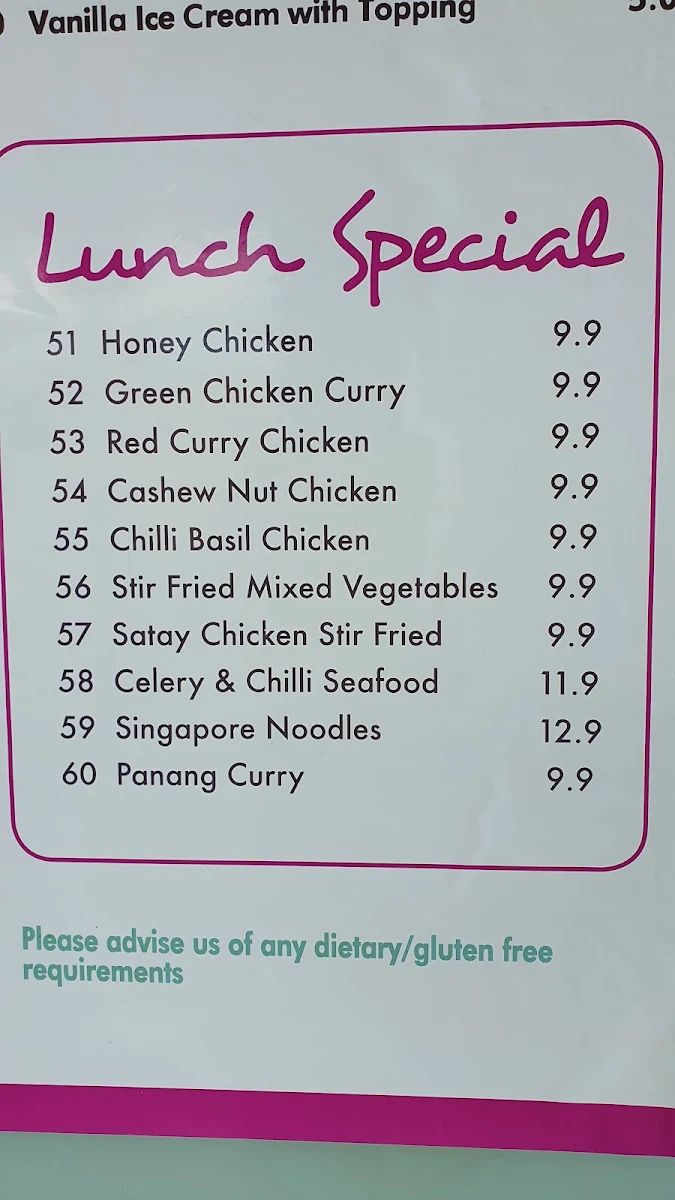 Menu, Thai Budda Restaurant