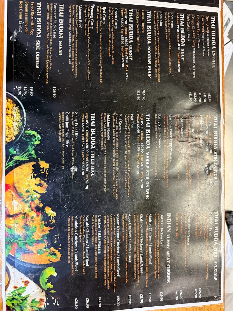 Menu, Thai Budda Restaurant