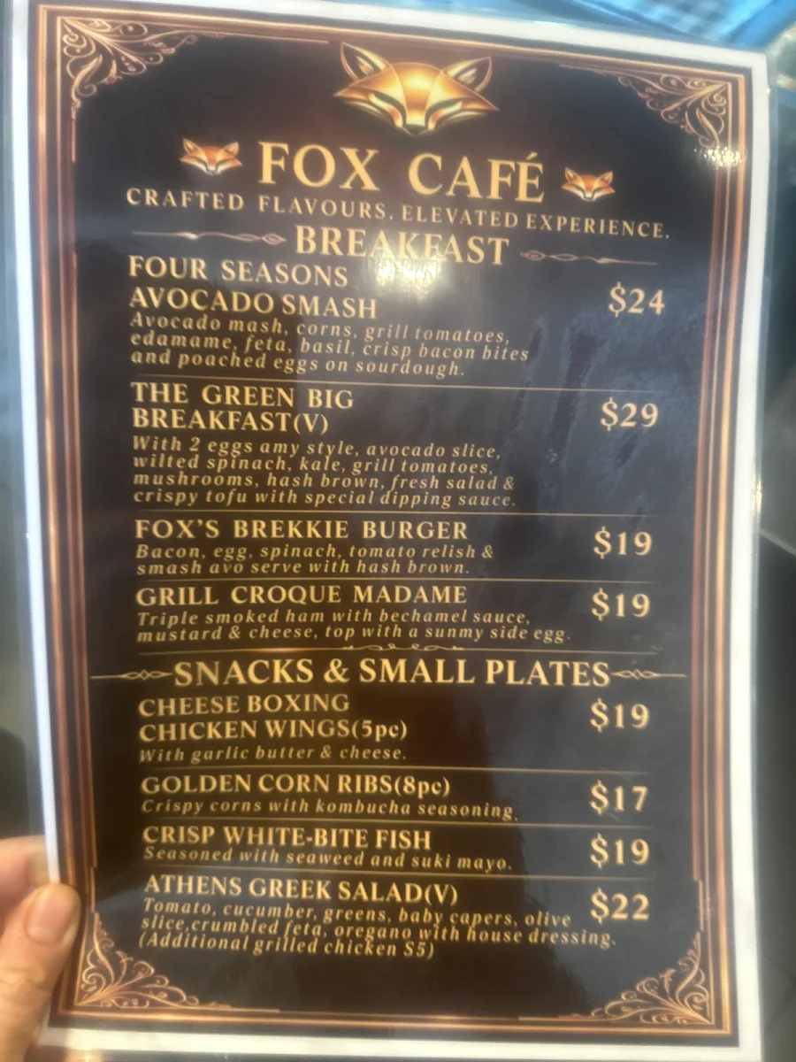 Menu, The Fox Cafe