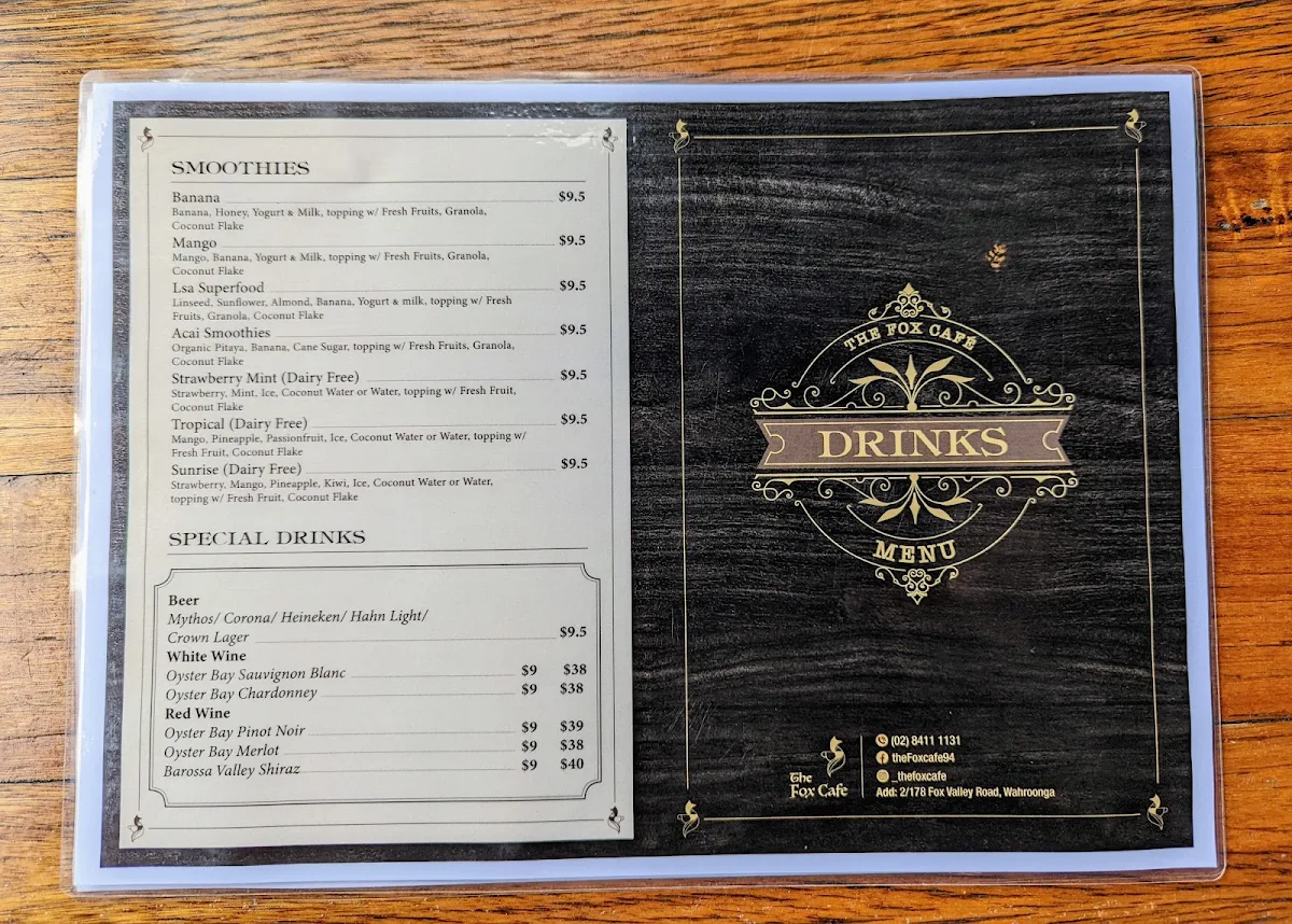 Menu, The Fox Cafe