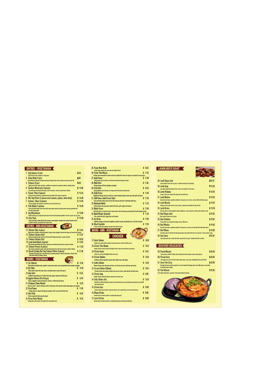 Menu, Karan's Indian Restaurant
