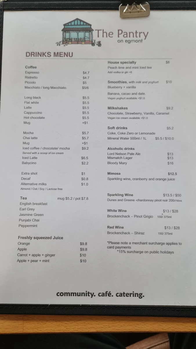 Menu, The Pantry On Egmont