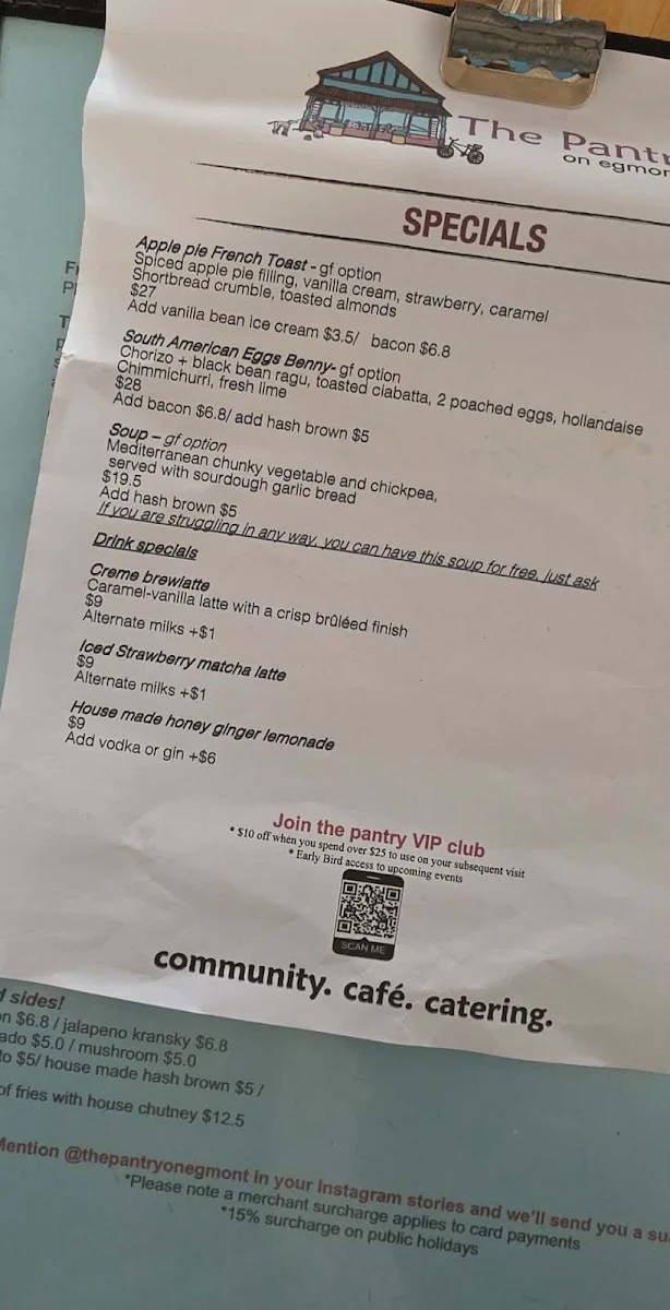 Menu, The Pantry On Egmont