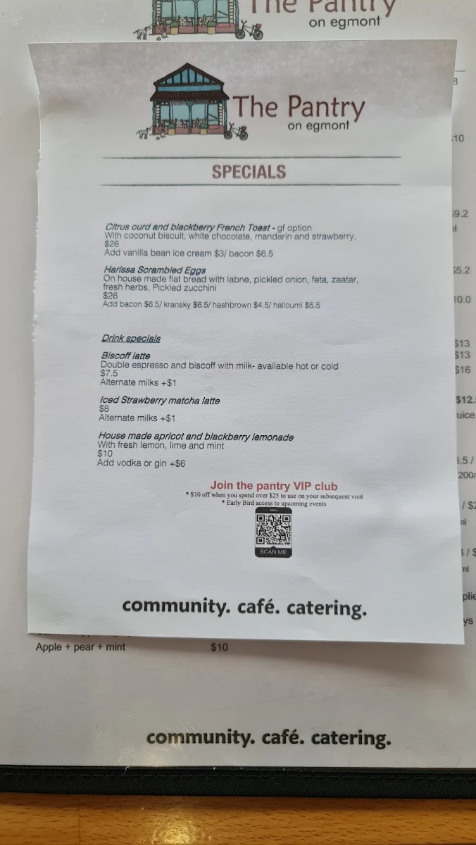Menu, The Pantry On Egmont