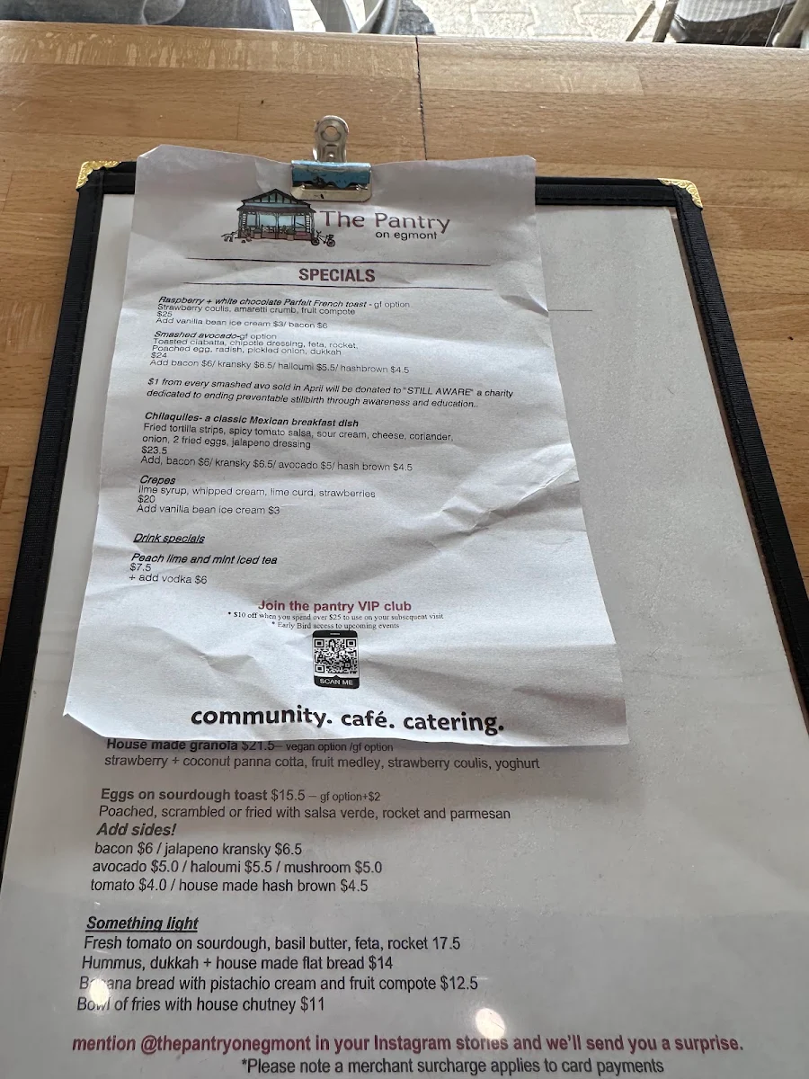 Menu, The Pantry On Egmont