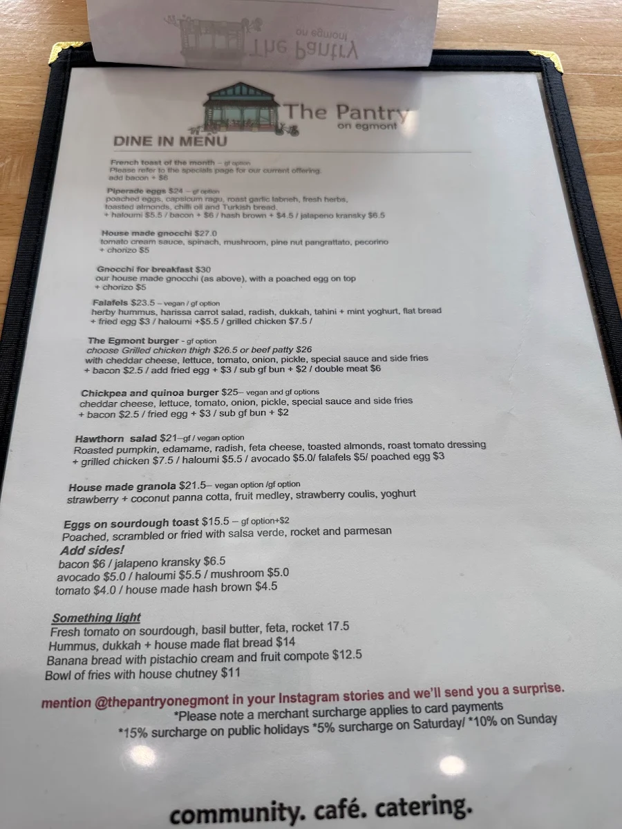 Menu, The Pantry On Egmont