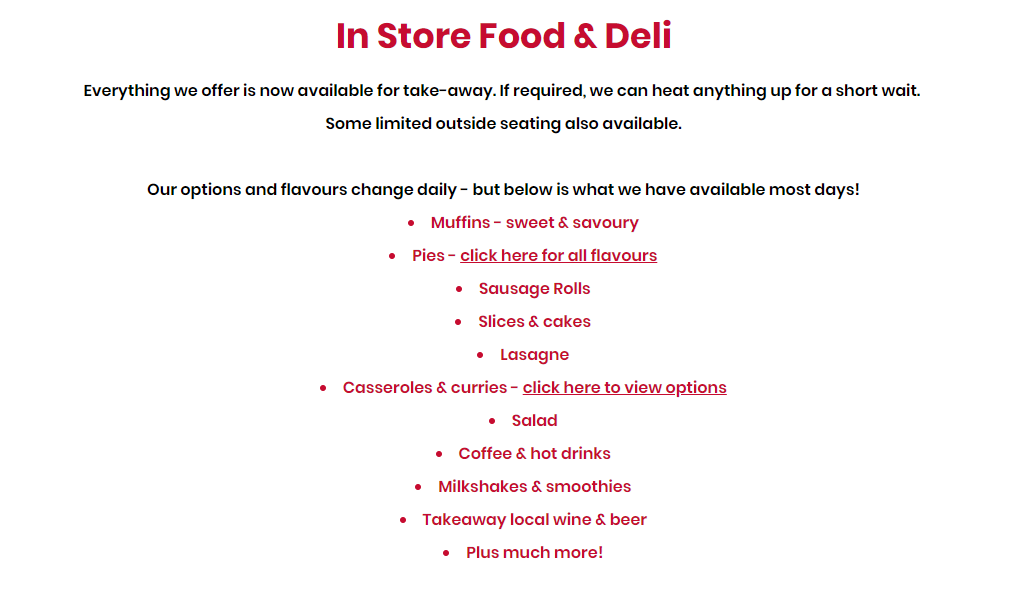 Menu, Thomas Street Food Co