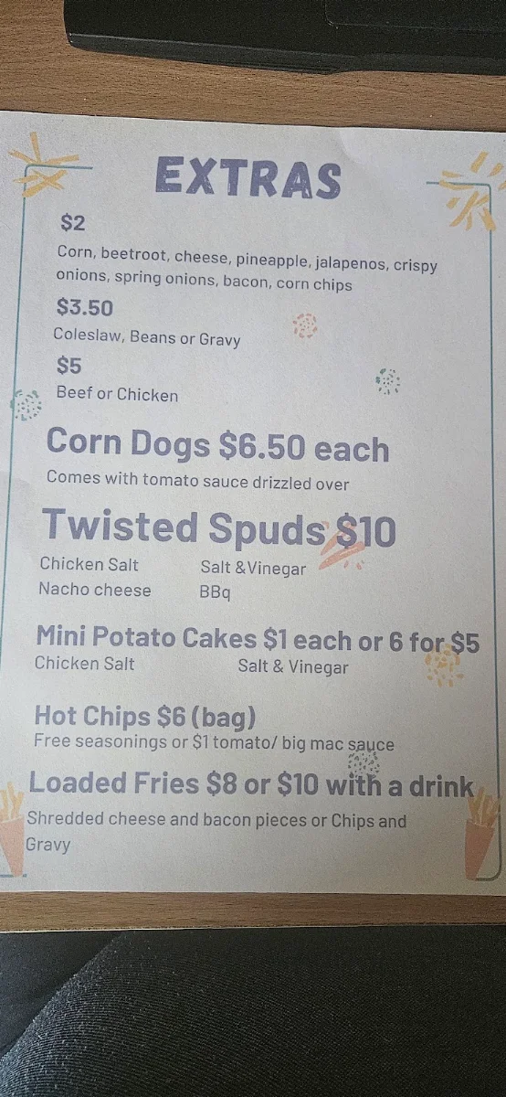 Menu, Spud Masters