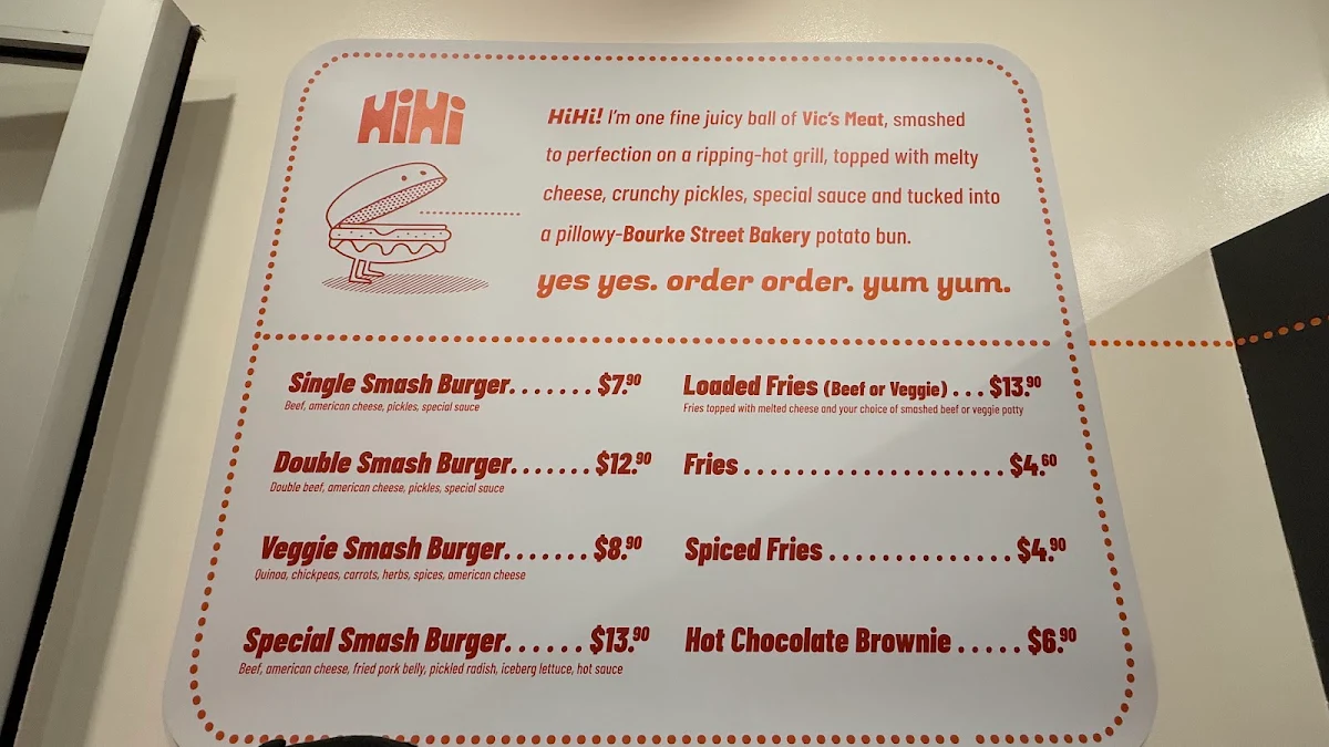 Menu, Hi Hi Burger