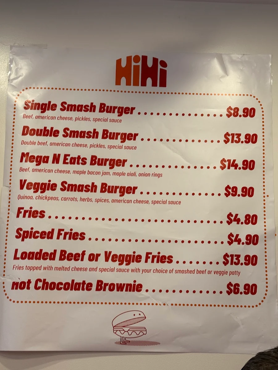 Menu, Hi Hi Burger