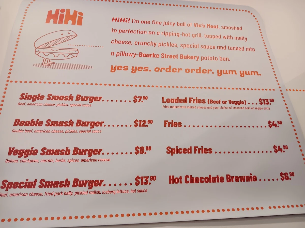 Menu, Hi Hi Burger