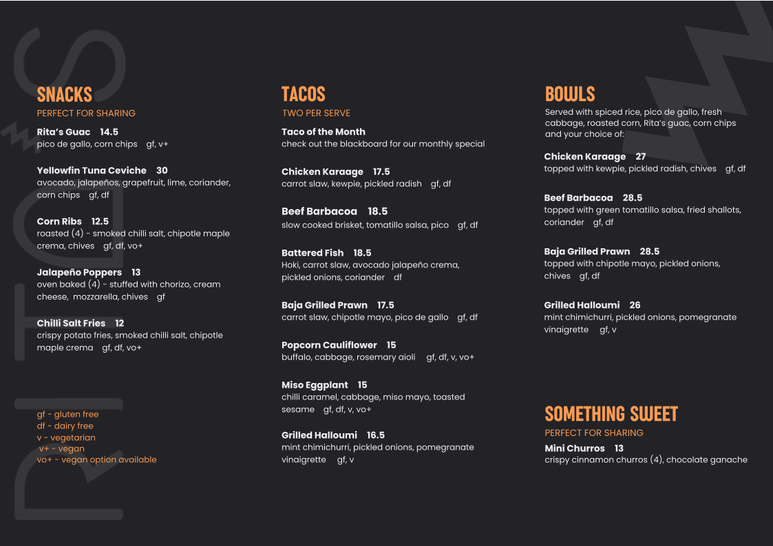 Menu, RITA'S