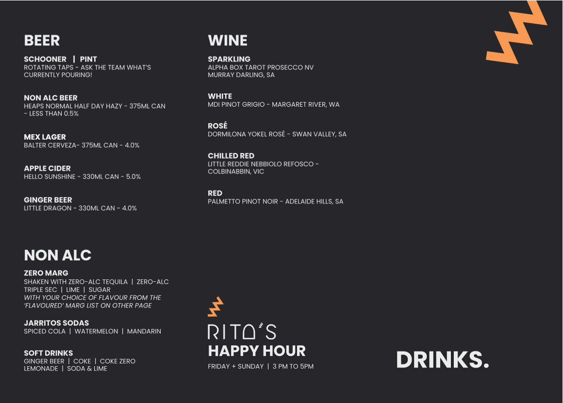 Menu, RITA'S