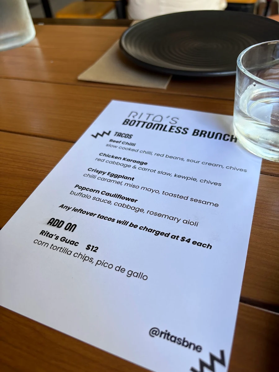 Menu, RITA'S